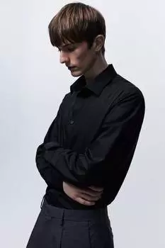 Эластичная рубашка облегающего кроя H&M, черный