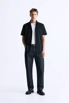 Эластичная рубашка с короткими рукавами ZARA, черный