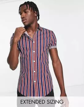 Эластичная рубашка скинни в темно-синюю и бордовую полоску ASOS DESIGN