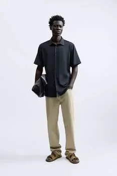 Эластичная рубашка ZARA, черный