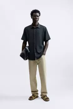 Эластичная рубашка ZARA, черный