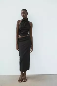 Эластичная юбка миди ZARA, черный