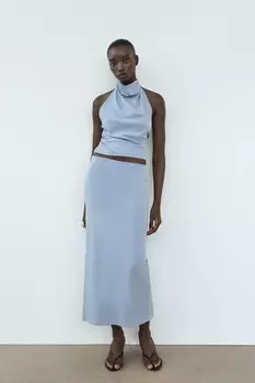 Эластичная юбка миди ZARA, светло-голубой