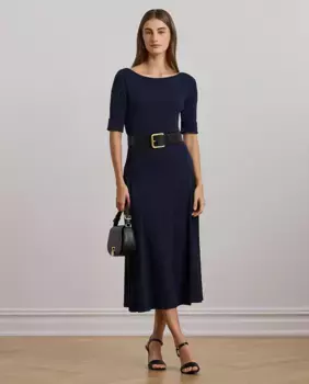 Эластичное хлопковое миди-платье Lauren Ralph Lauren, темно-синий