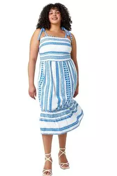 Эластичное платье из смесового хлопка с вышивкой Curve Roman, синий