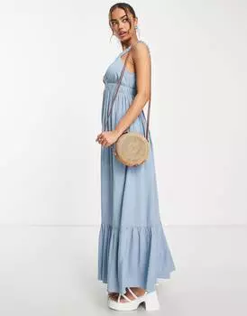 Эластичное платье макси с v-образным вырезом на спине и вырезом ASOS DESIGN ASOS DESIGN