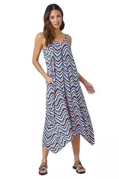 Эластичное платье миди без рукавов с зигзагообразным принтом Roman, синий