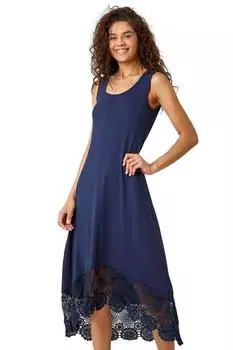 Эластичное платье-миди с вязанным крючком подолом Roman, синий