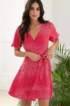 Эластичное платье-птица с рюшами из переработанной ткани Pour Moi, красный