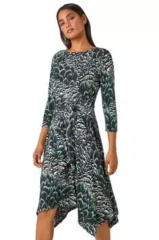 Эластичное платье с абстрактным принтом и завязкой на талии Roman, черный