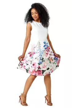 Эластичное платье с цветочным принтом для миниатюрных размеров премиум-класса Roman, белый