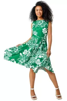 Эластичное платье с цветочным принтом и миниатюрной завязкой на талии Roman, зеленый