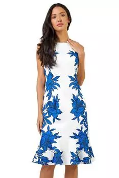 Эластичное платье с оборками и цветочным принтом Roman, синий