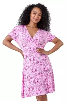 Эластичное платье с запахом Petite с геопринтом Roman, розовый