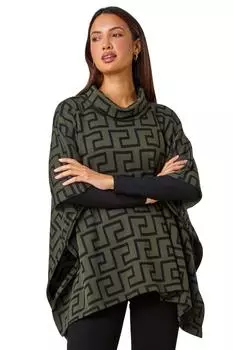 Эластичное пончо одного размера с геометрическим рисунком Roman, коричневый