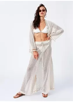 Эластичные базовые женские брюки цвета экрю Fabrika