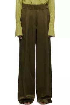 Эластичные брюки цвета хаки Dries Van Noten