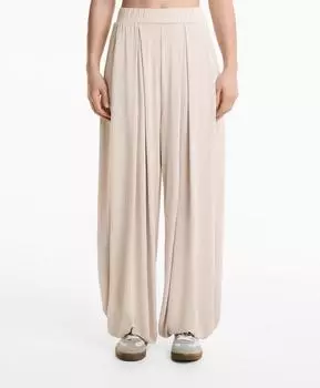 Эластичные брюки-дутыши из модальной смеси Oysho, бледный норковый