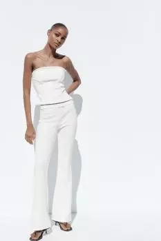 Эластичные брюки-клеш ZARA, белый