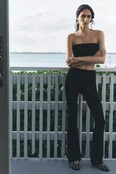Эластичные брюки-клеш ZARA, черный