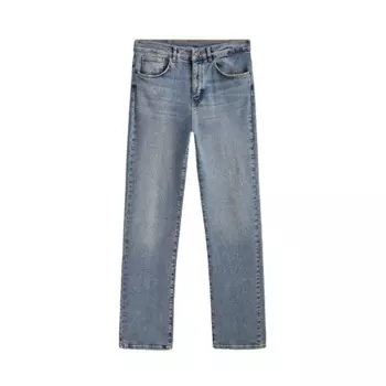 Эластичные джинсы прямого кроя с высокой посадкой Massimo Dutti High-waist Straight Cut Stretch, светло-синий