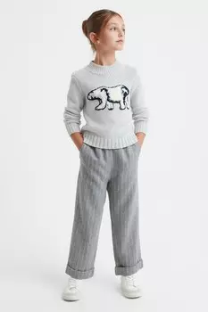 Эластичные файевые брюки из смесовой шерсти Reiss, серый