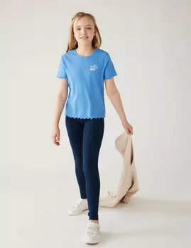 Эластичные леггинсы из богатого хлопка (2–16 лет) Marks & Spencer, темно-синий