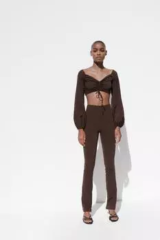 Эластичные леггинсы на молнии ZARA, темно-коричневый