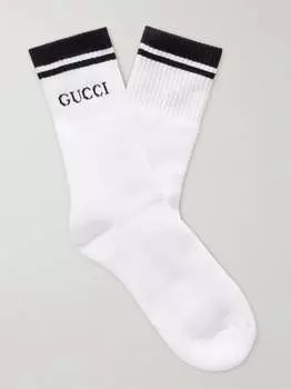 Эластичные носки из смесового хлопка с логотипом и интарсией GUCCI, белый