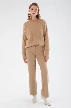Эластичные широкие брюки с широкими карманами на спине верблюжьего цвета ALL DAY