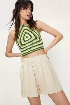 Эластичные шорты с завышенной талией и льняным эффектом Nasty Gal, бежевый