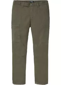 Эластичные термобрюки стандартного кроя с прямыми карманами-карго Bpc Bonprix Collection, зеленый