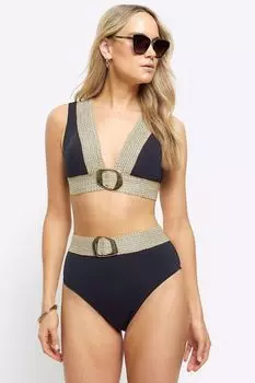 Эластичные трусики с завышенной талией и пряжкой River Island, черный
