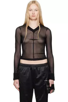Эластичный джерси сетчатый свитер с длинным рукавом Mm6 Maison Margiela, черный