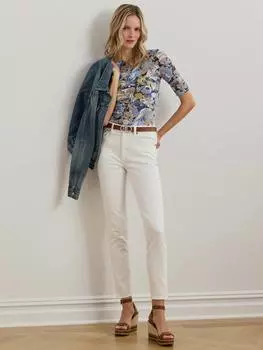 Эластичный хлопчатобумажный топ с коротким рукавом и цветочным принтом judy Ralph Lauren, синий/разноцветный