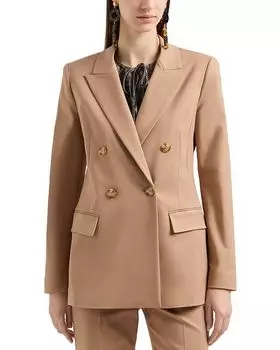 Эластичный хлопковый двубортный блейзер Emporio Armani, коричневый/бежевый