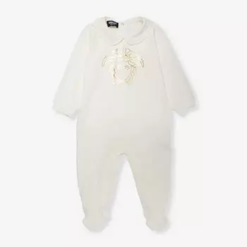 Эластичный хлопок с принтом Медузы на воротнике для малышей 3–9 месяцев Versace, белый