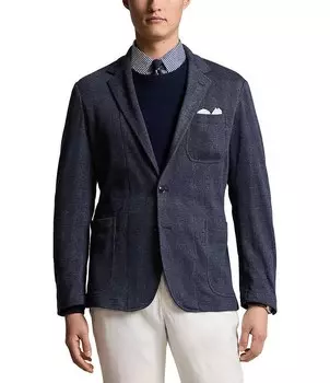Эластичный клетчатый блейзер современного кроя Polo Ralph Lauren, синий