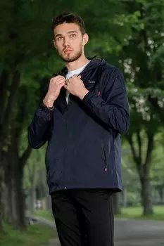 Эластичный плащ с капюшоном и комбинированными рукавами PLDP 2900 Stilkombin, темно-синий