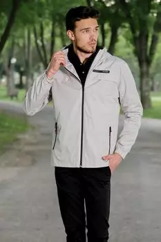 Эластичный плащ с капюшоном и комбинированными рукавами PLDP 2900 Stilkombin, камень