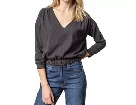 Эластичный подол Легкий V-образный вырез Топ черного цвета Lilla P