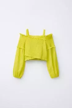 Эластичный топ без бретелек ZARA, цвет Fluorescent lime