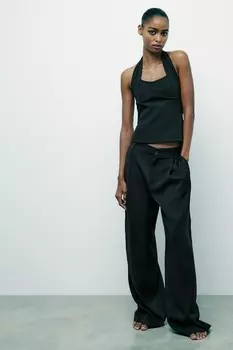 Эластичный топ-халтер со сборками ZARA, черный