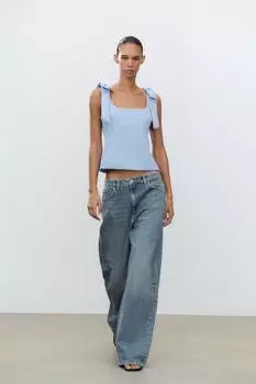 Эластичный топ с бантиками ZARA, синий