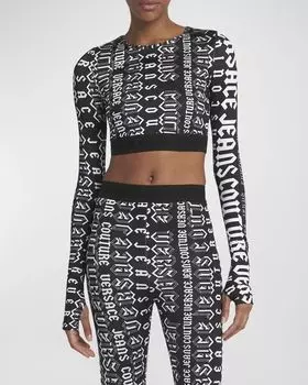 Эластичный топ с длинными рукавами и логотипом Versace Jeans Couture, цвет Blackwhite