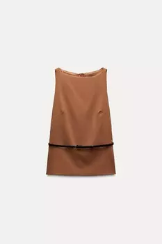Эластичный топ с поясом ZARA, ириска