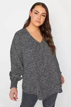 Эластичный топ со складками спереди и манжетами Yours, черный