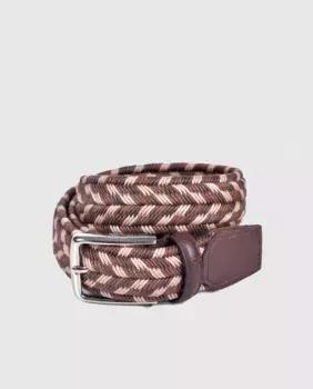 Эластичный трехцветный плетеный ремень с узором «елочка» Olimpo, цвет Tostado