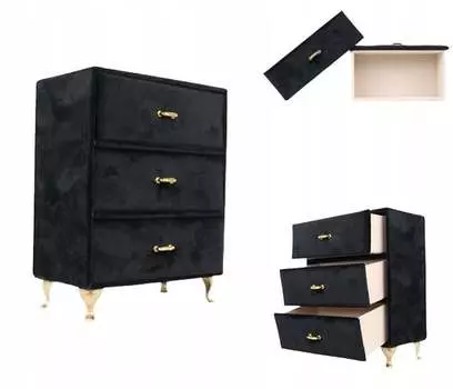 Элегантная бархатная шкатулка для драгоценностей, черная, с 3 ящиками., EM_MA