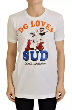 Элегантная белая футболка с круглым вырезом и красочным принтом Dolce & Gabbana